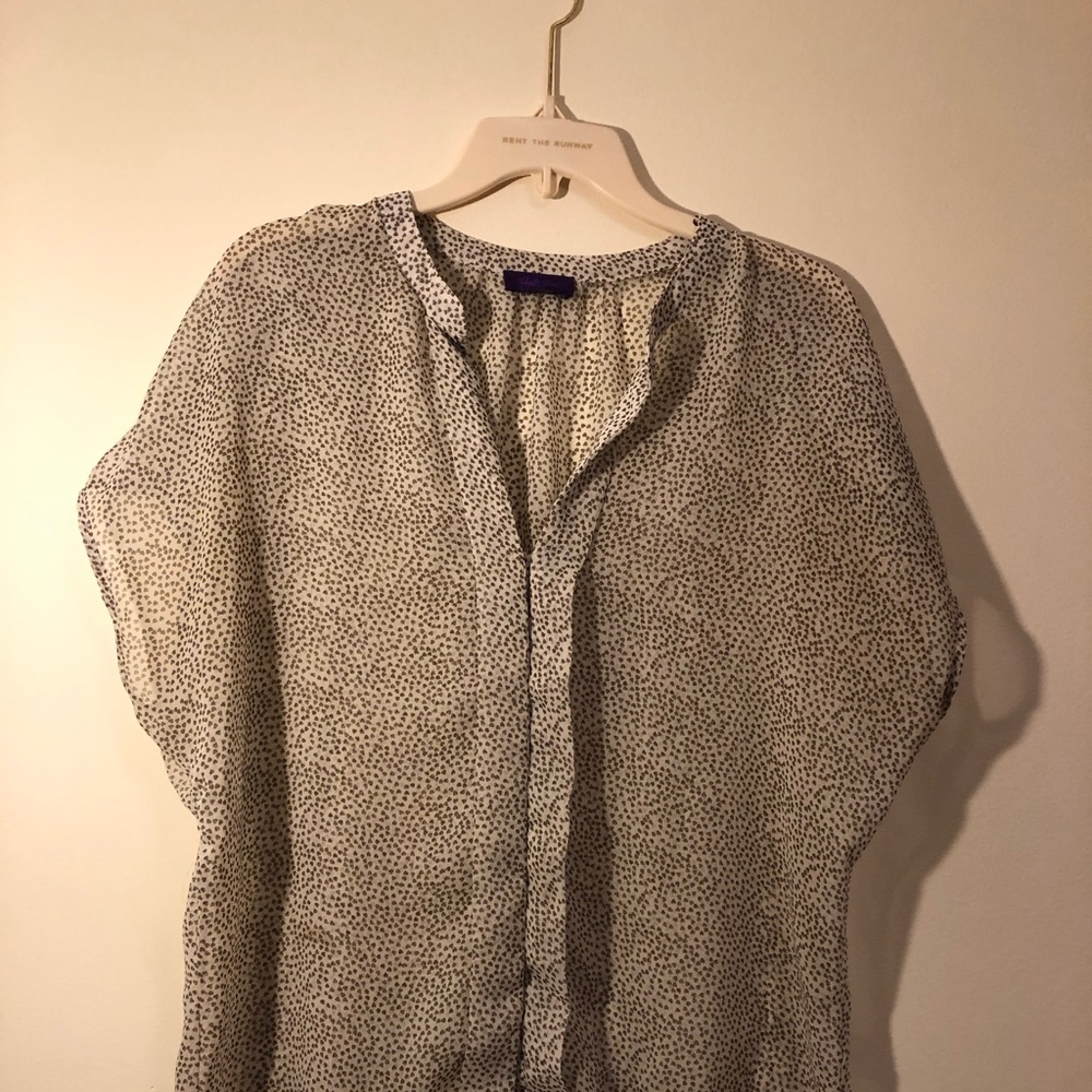 Polka dot heart sheer blouse, v-neck button down